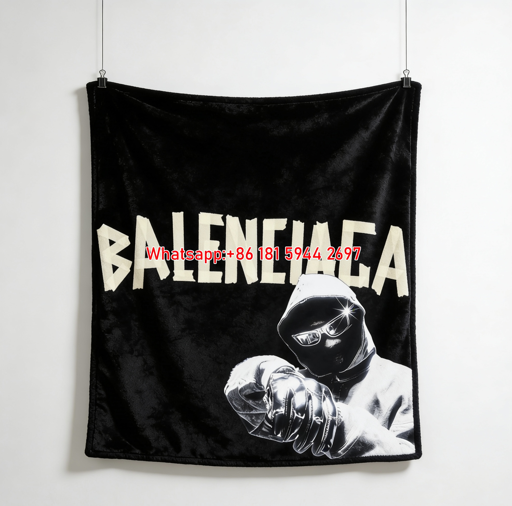 Balenciaga Masked Figure Tape Font Flannel Sofa Throw Blanket BA154
